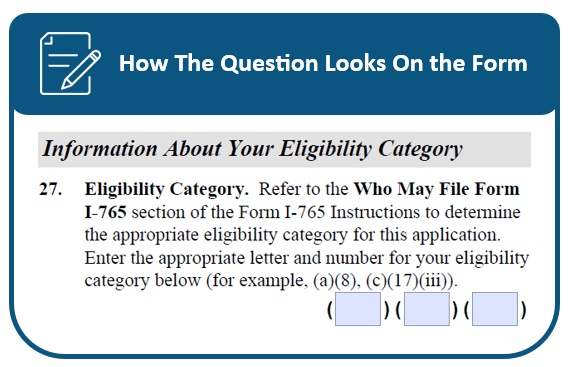 Image of the Eligibility Category Question on the Work Authorization form