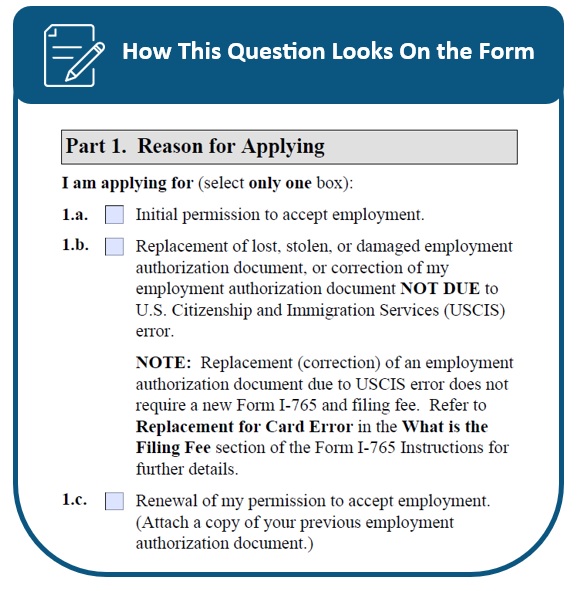 Image of the Reason for Apply section on the Worth Authorization form