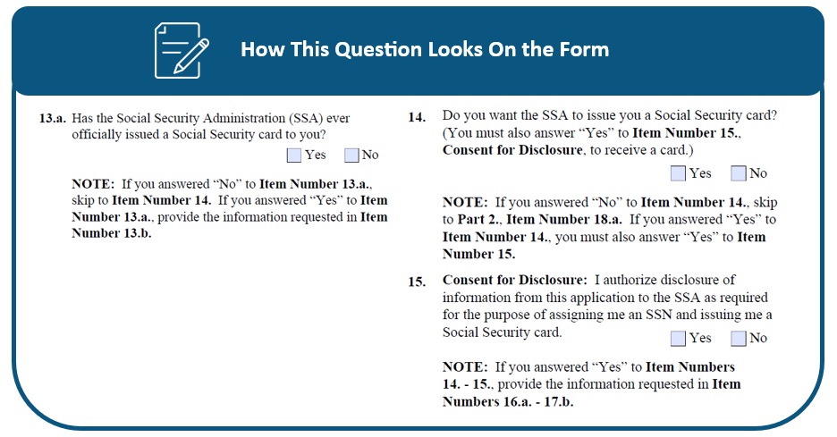 Image of the Social Security Number questions on the Work Authorization form